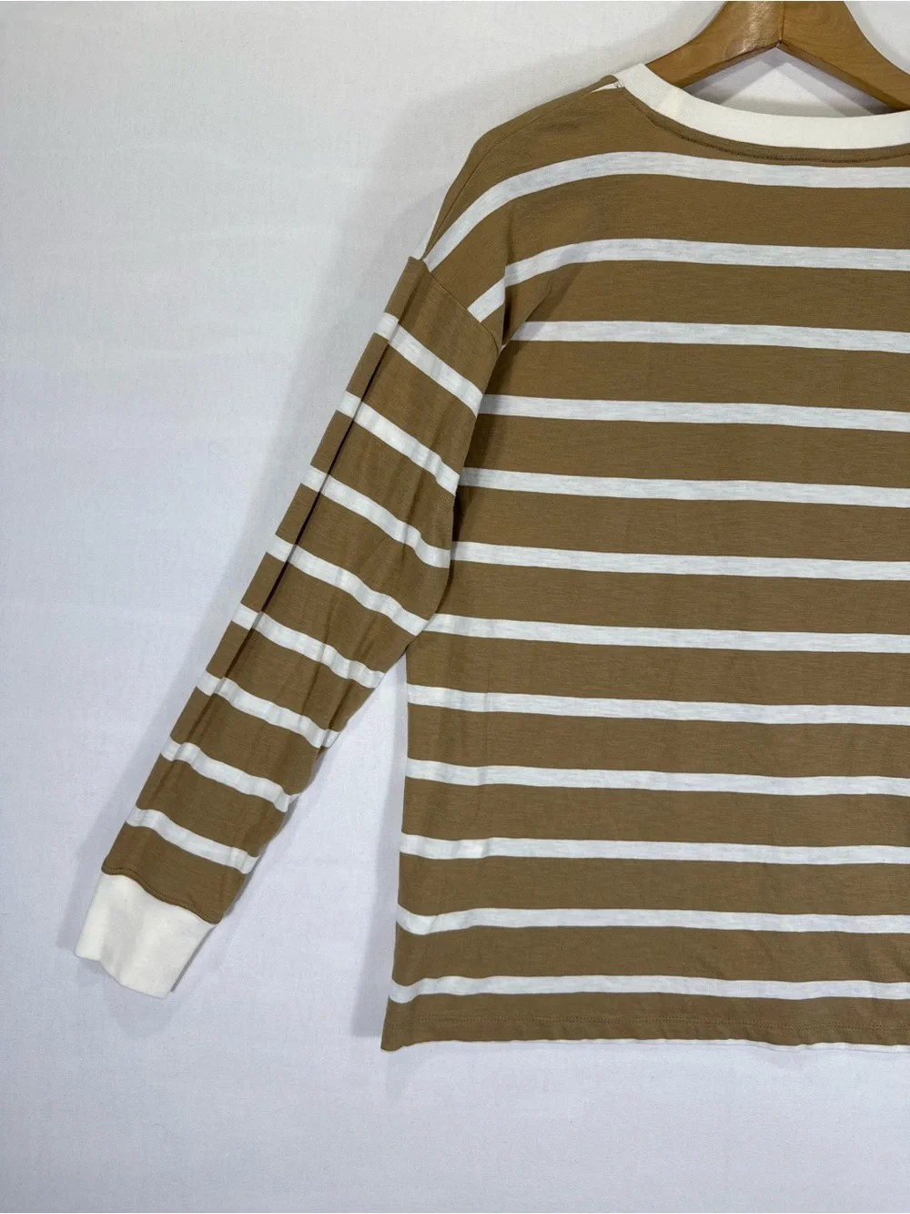 J. Crew Men's Striped Long Sleeve Tee in Cream and Brown
